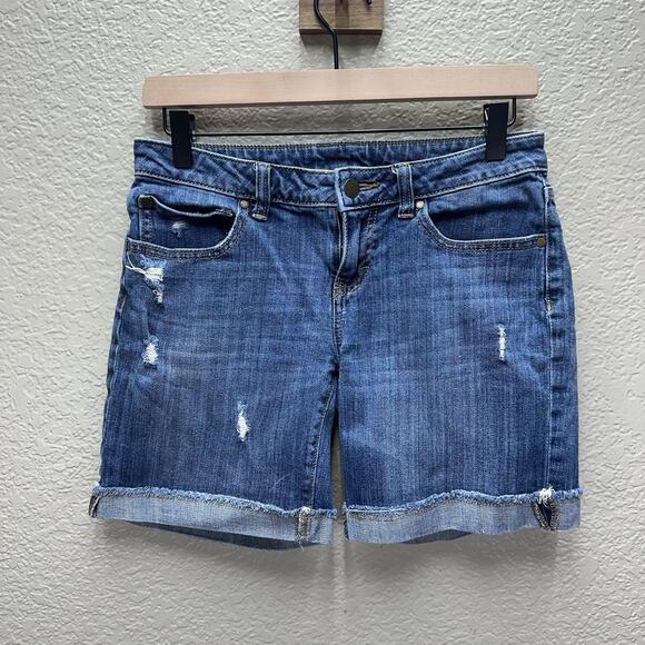 Womens Short Size 0 Jennifer Lopez Distressed Boyfriend Blue Jeans Denim Shorts - Picture 1 of 11